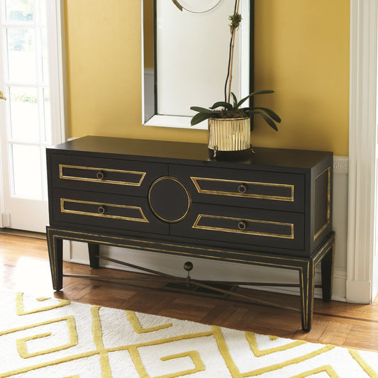 Collector's Console by Global Views in brass. Made from poplar with oak veneer, mdf with oak veneer in a transitional style.