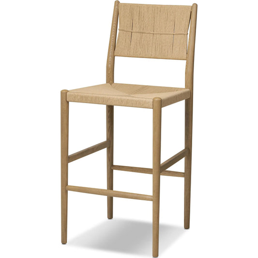 Dara Bar Stool by Four Hands in toasted ash, natural paper cord. Made from rush, solid ash in a rustic style.