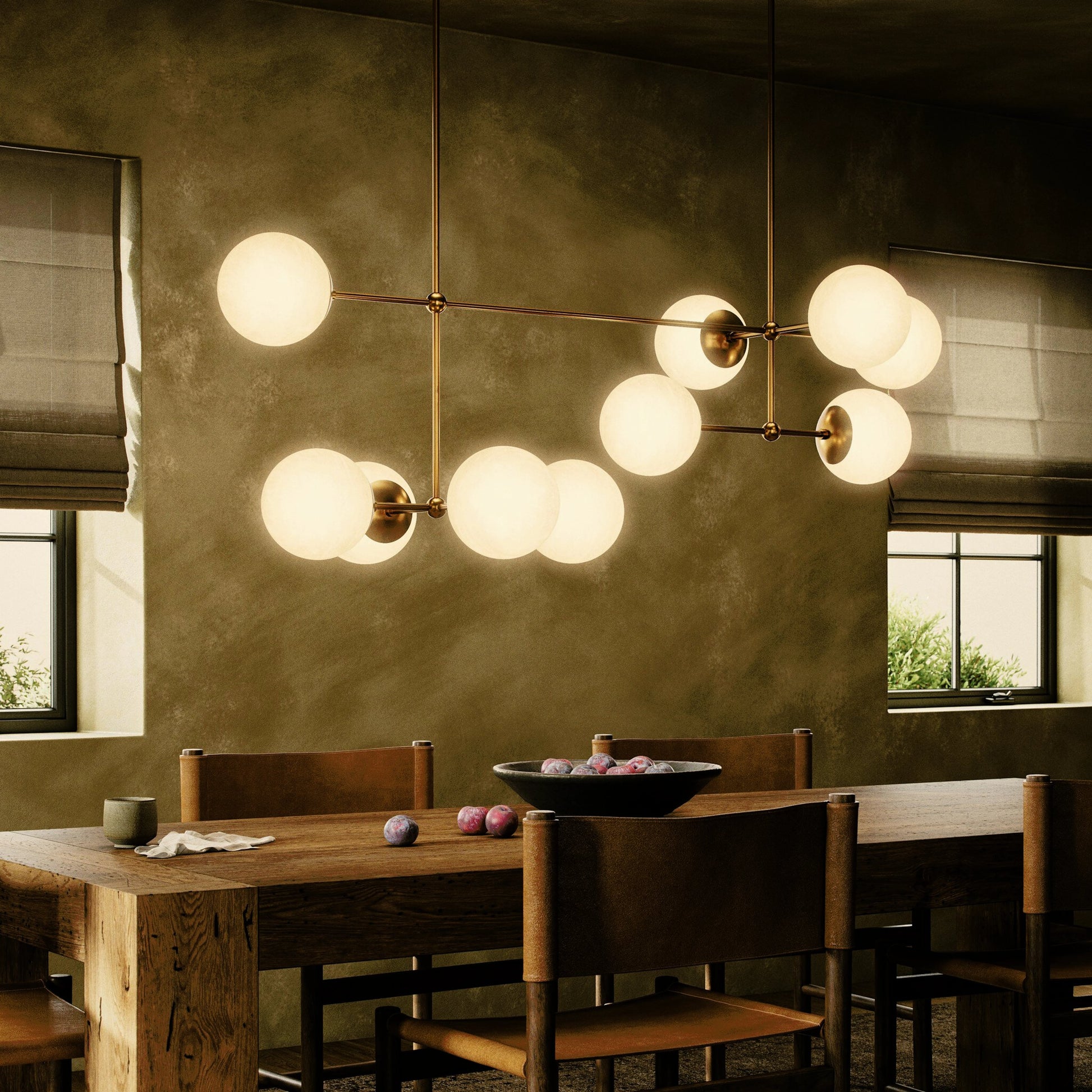 Armstrong Linear Chandelier by Four Hands. Made from brass, thermoplastic, glass in a modern style.