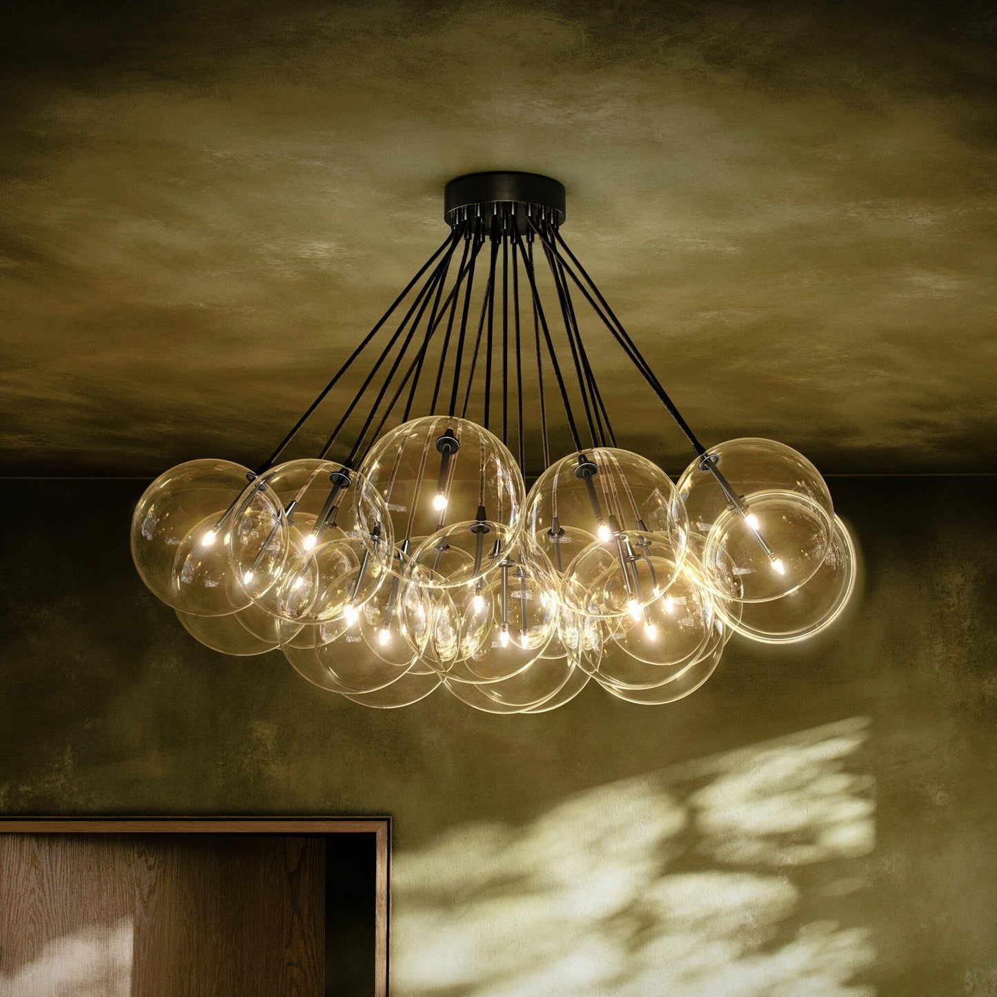 011 SI-2158112 | Lifestyle | Cloud Chandelier by Four Hands in black gunmetal. Made from thermoplastic, glass, brass in a modern style.