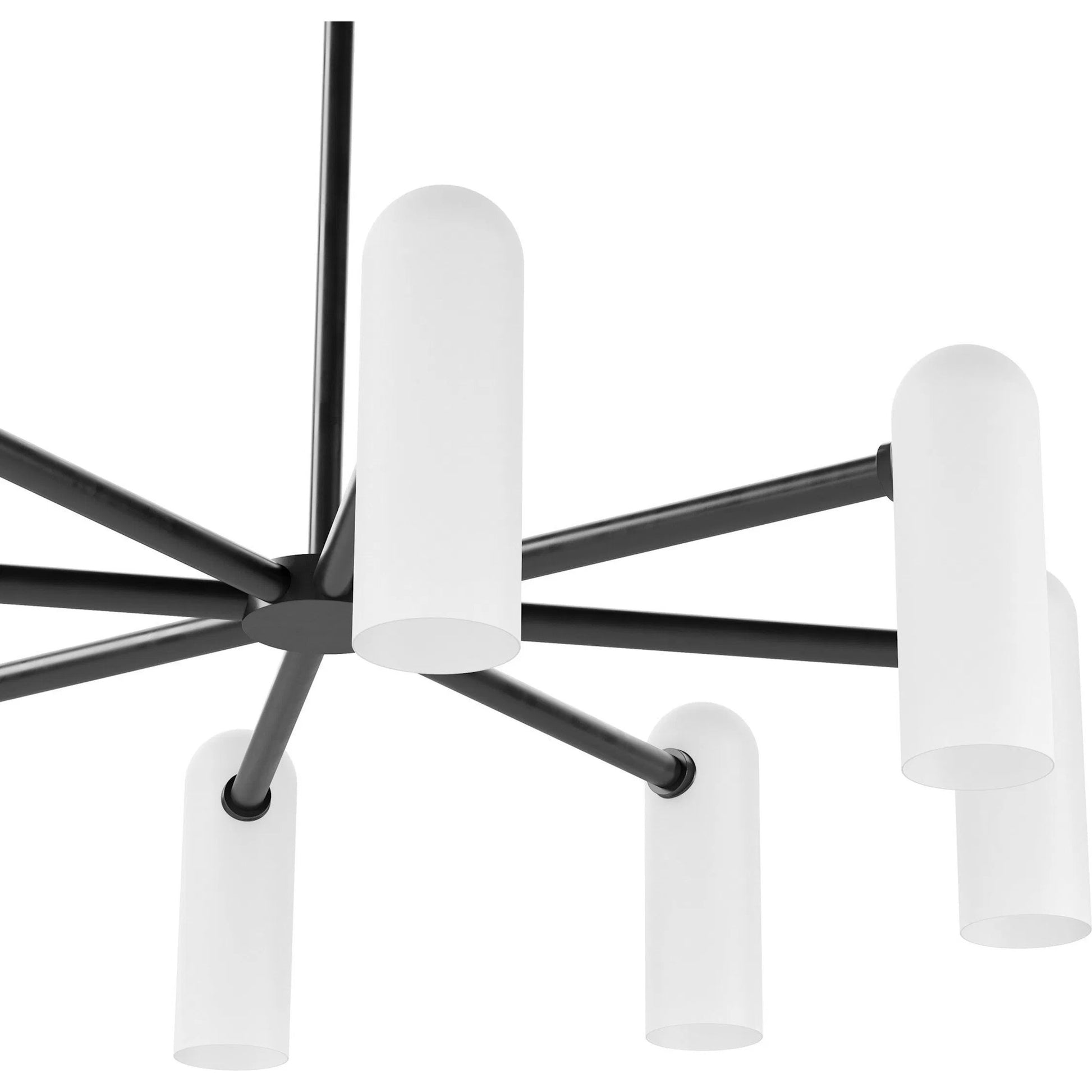 Odyssey Round Md Chandelier by Four Hands in black gunmetal, opal matte glass and black gunmetal. Made from brass, glass in a modern style.