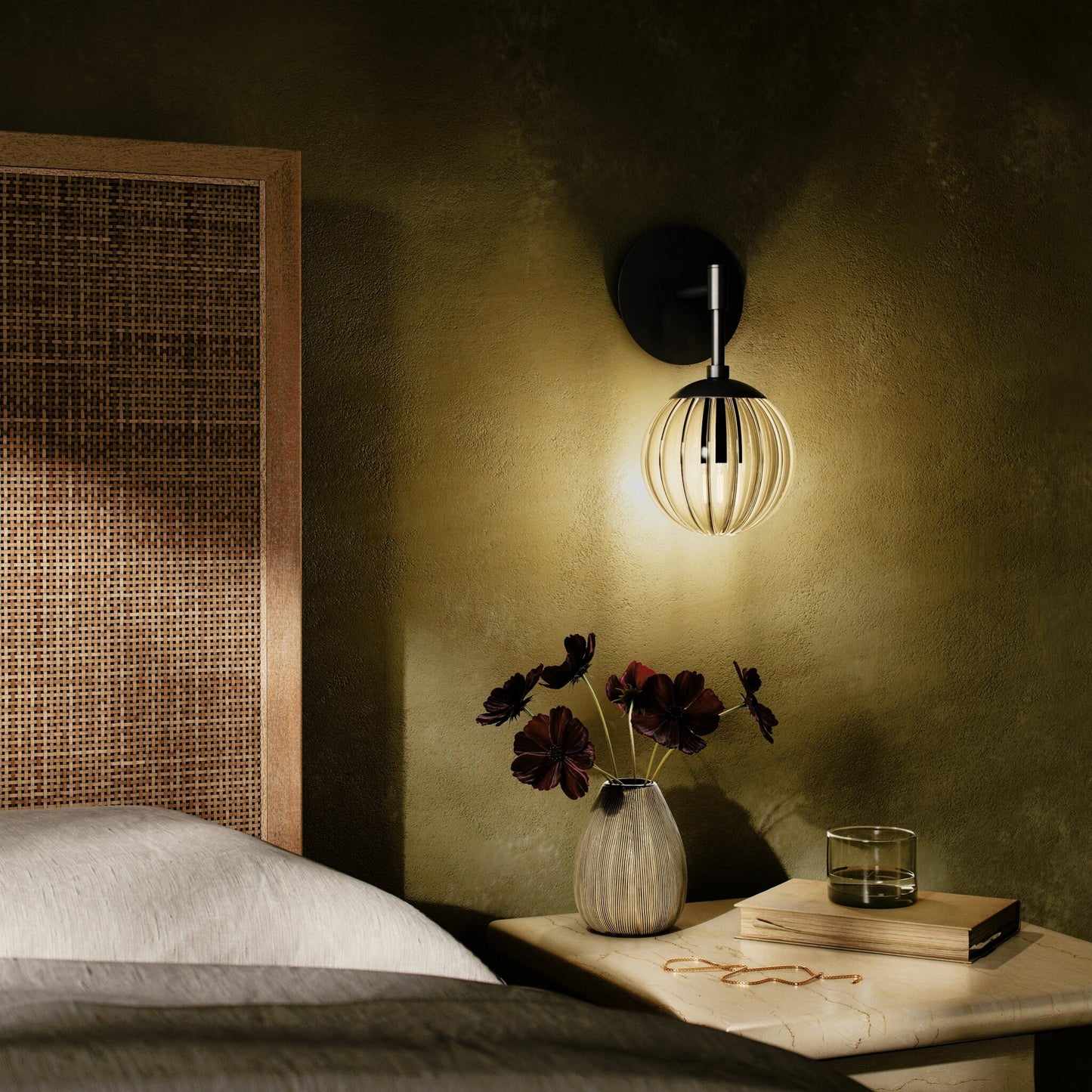 037 SI-2158518 | Lifestyle | Sunset Sconce by Four Hands. Made from brass, thermoplastic, glass in a modern style.