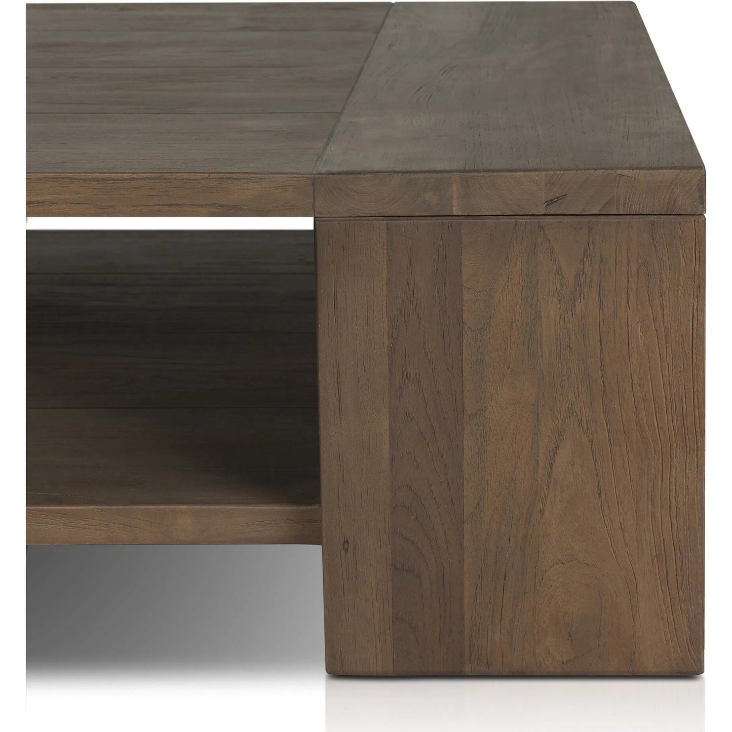 011 SI-2257151 | Closeup | Roca Outdoor Coffee Table by Four Hands in stained heritage brown-fsc. Made from solid fsc® reclaimed teak in a transitional style.