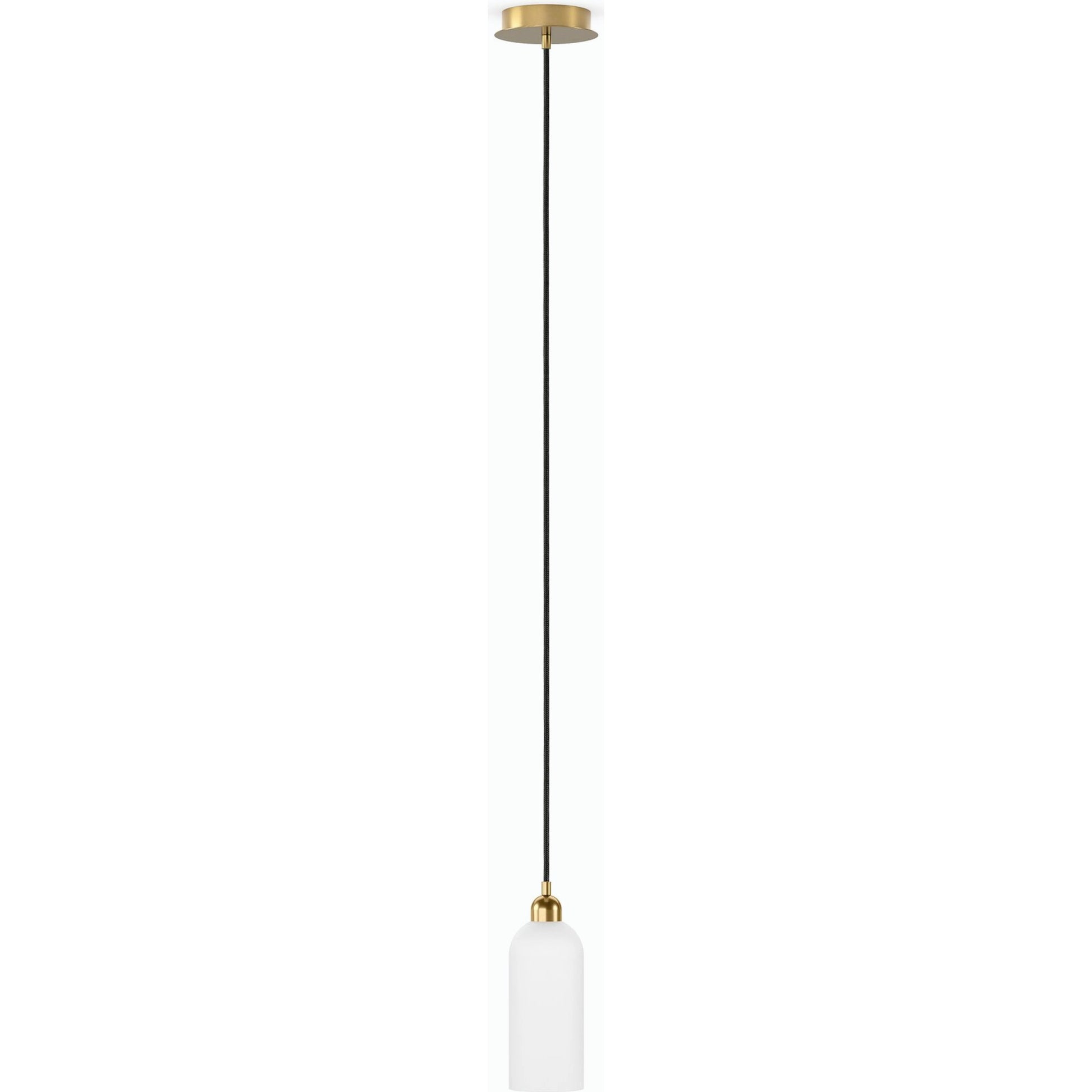 Odyssey Single Pendant by Four Hands in opal matte glass, black cord, burnished brass and opal matte glass. Made from glass, thermoplastic, brass in a modern style.