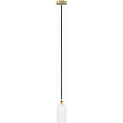 Odyssey Single Pendant by Four Hands in opal matte glass, black cord, burnished brass and opal matte glass. Made from glass, thermoplastic, brass in a modern style.