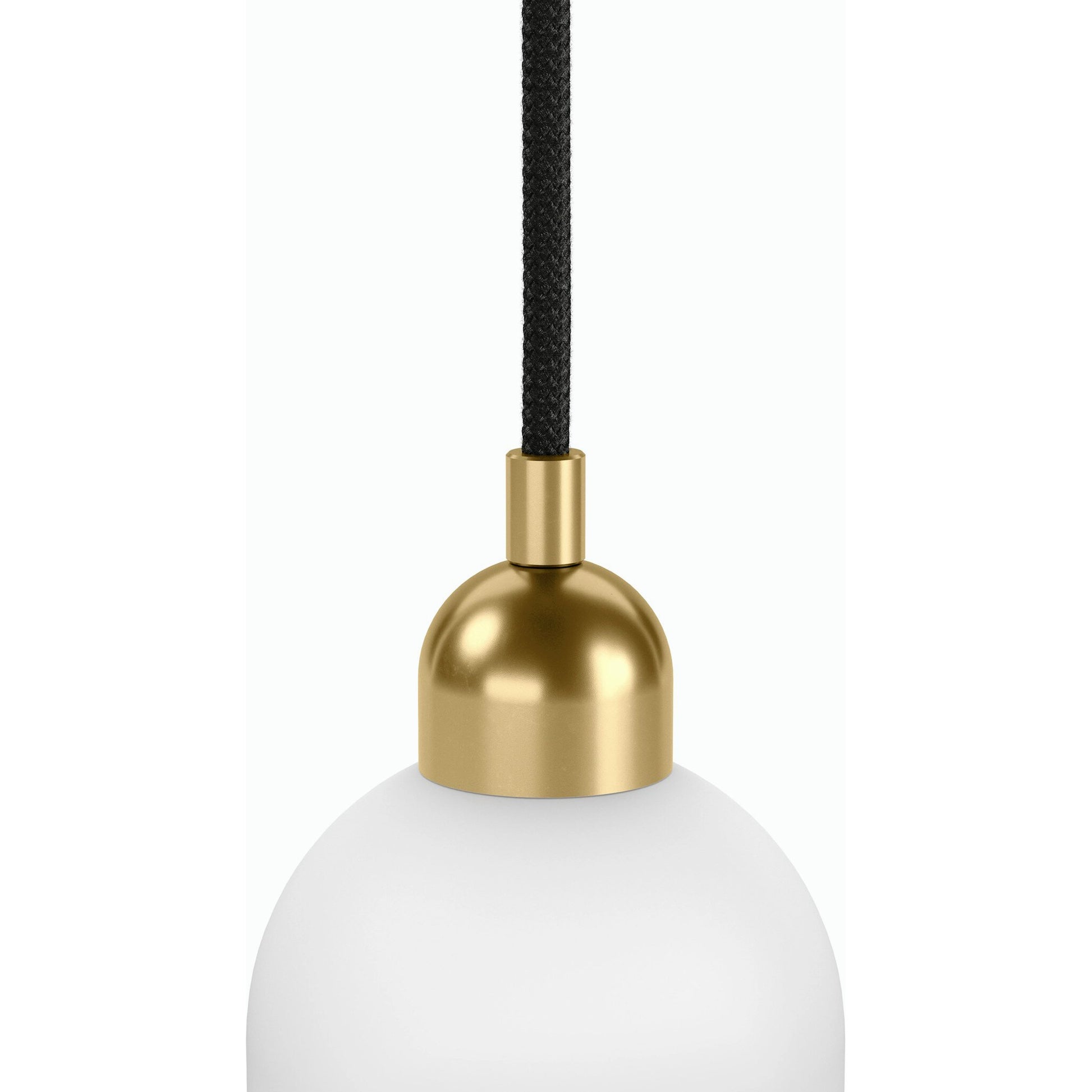 Odyssey Single Pendant by Four Hands in opal matte glass, black cord, burnished brass and opal matte glass. Made from glass, thermoplastic, brass in a modern style.