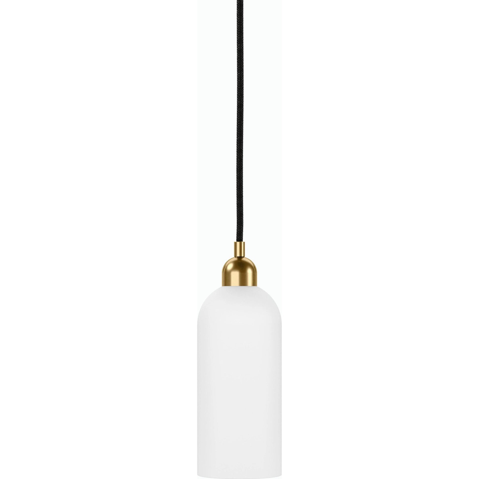 Odyssey Single Pendant by Four Hands in opal matte glass, black cord, burnished brass and opal matte glass. Made from glass, thermoplastic, brass in a modern style.