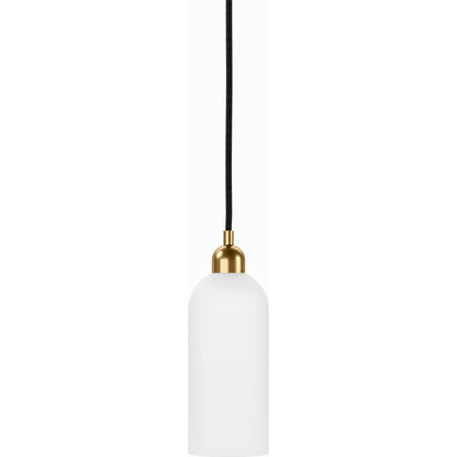 Odyssey Single Pendant by Four Hands in opal matte glass, black cord, burnished brass and opal matte glass. Made from glass, thermoplastic, brass in a modern style.