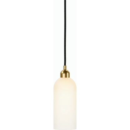 Odyssey Single Pendant by Four Hands in opal matte glass, black cord, burnished brass and opal matte glass. Made from glass, thermoplastic, brass in a modern style.