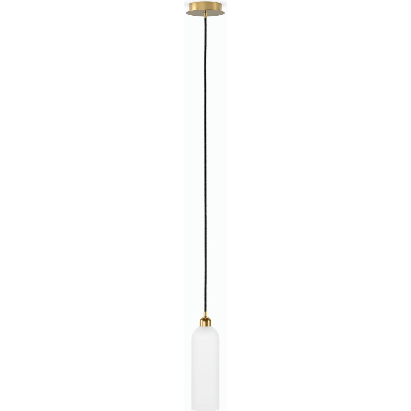 002 SI-2158357 | Primary Silo | Odyssey Single Pendant by Four Hands in opal matte glass, black cord, burnished brass and opal matte glass. Made from glass, thermoplastic, brass in a modern style.