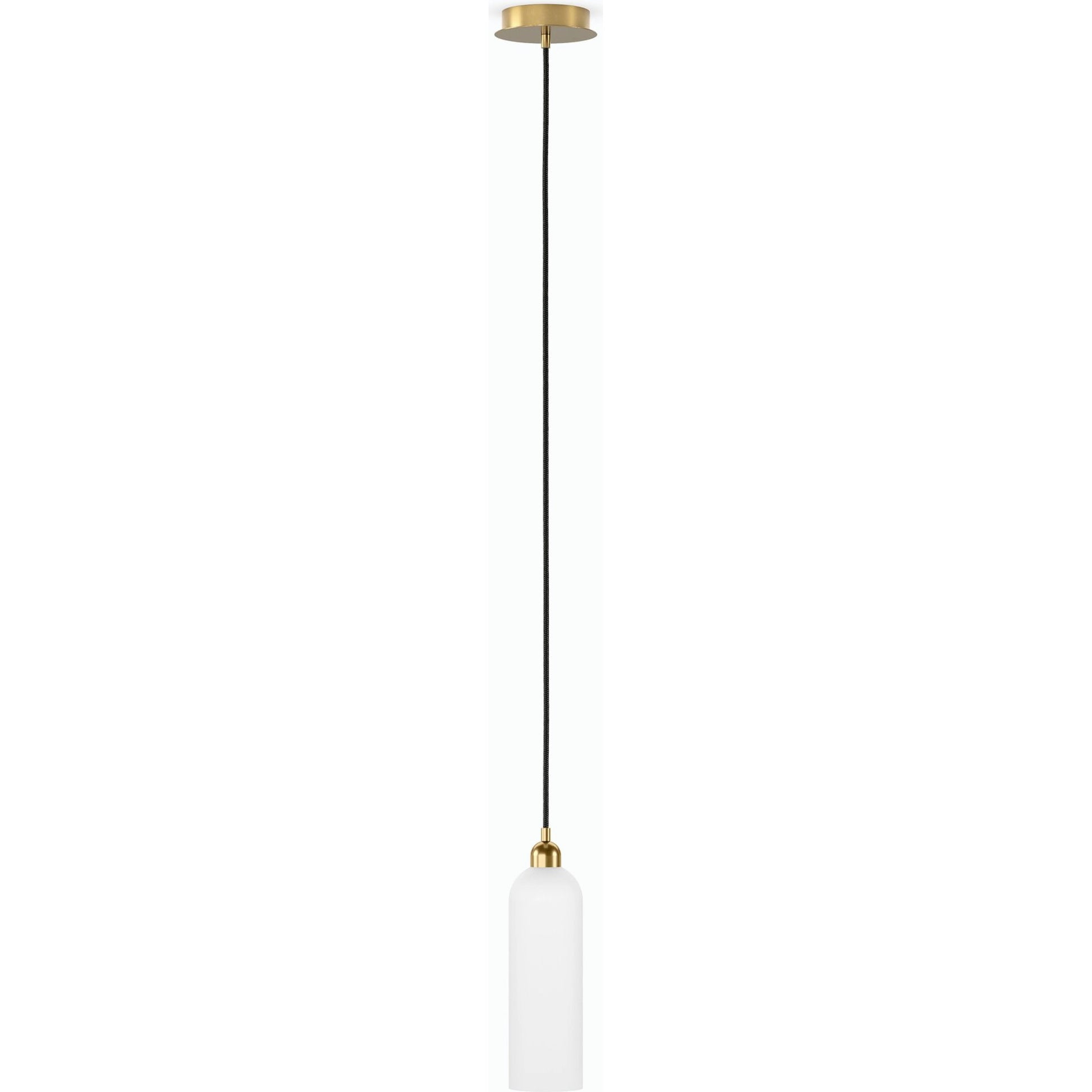 Odyssey Single Pendant by Four Hands in opal matte glass, black cord, burnished brass and opal matte glass. Made from glass, thermoplastic, brass in a modern style.