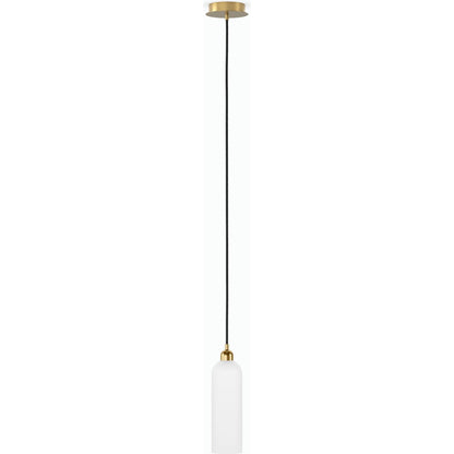 Odyssey Single Pendant by Four Hands in opal matte glass, black cord, burnished brass and opal matte glass. Made from glass, thermoplastic, brass in a modern style.
