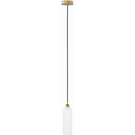Odyssey Single Pendant by Four Hands in opal matte glass, black cord, burnished brass and opal matte glass. Made from glass, thermoplastic, brass in a modern style.