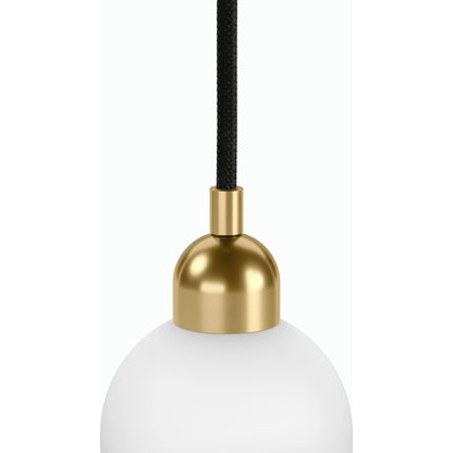 Odyssey Single Pendant by Four Hands in opal matte glass, black cord, burnished brass and opal matte glass. Made from glass, thermoplastic, brass in a modern style.