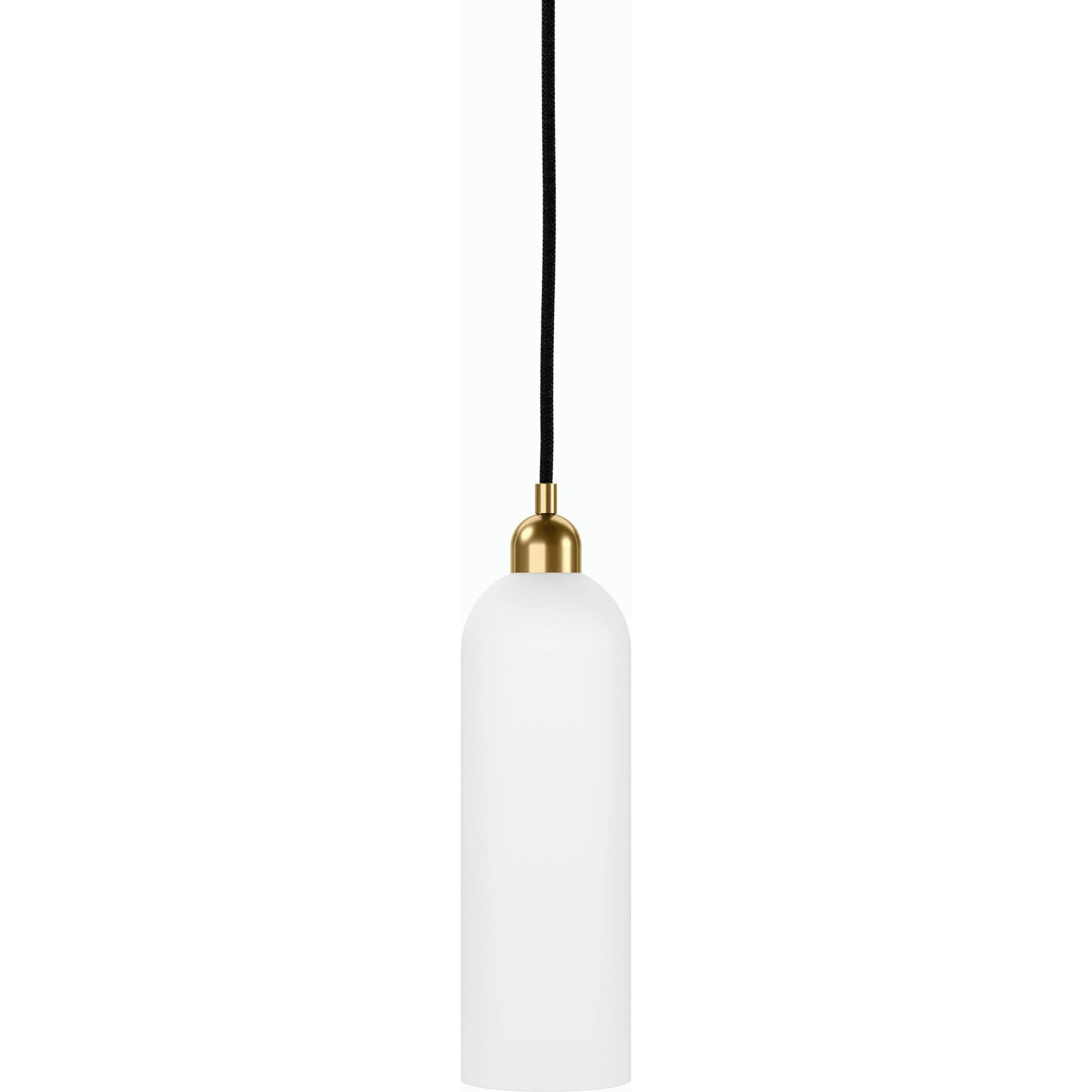 Odyssey Single Pendant by Four Hands in opal matte glass, black cord, burnished brass and opal matte glass. Made from glass, thermoplastic, brass in a modern style.