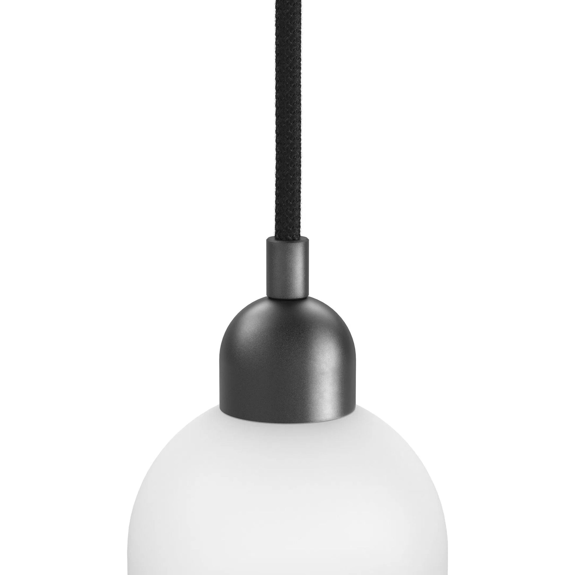 Odyssey Single Pendant by Four Hands in opal matte glass, black cord, burnished brass and opal matte glass. Made from glass, thermoplastic, brass in a modern style.