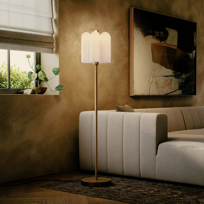 Odyssey 6 Floor Lamp by Four Hands. Made from brass, glass in a modern style.