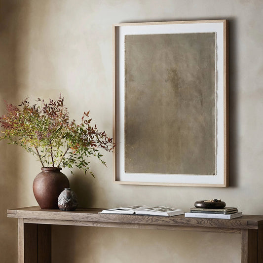 Float in Turbulence by Aileen Fitzgerald by Four Hands in vertical grain 2.5 white oak. Made from vertical grain white oak, fredrix 558 raw canvas, gallery bracer in a modern style.