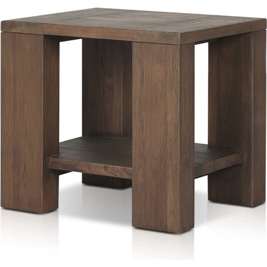 Roca Outdoor End Table by Four Hands in stained heritage brown-fsc. Made from solid fsc®-reclaimed teak in a transitional style.