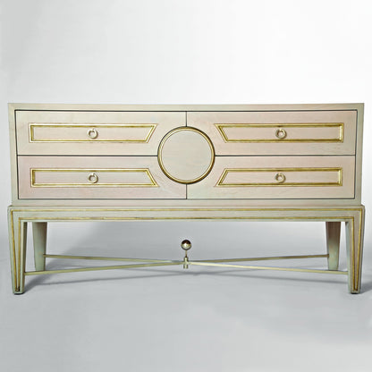 Collector's Console by Global Views in brass. Made from poplar with oak veneer, mdf with oak veneer in a transitional style.