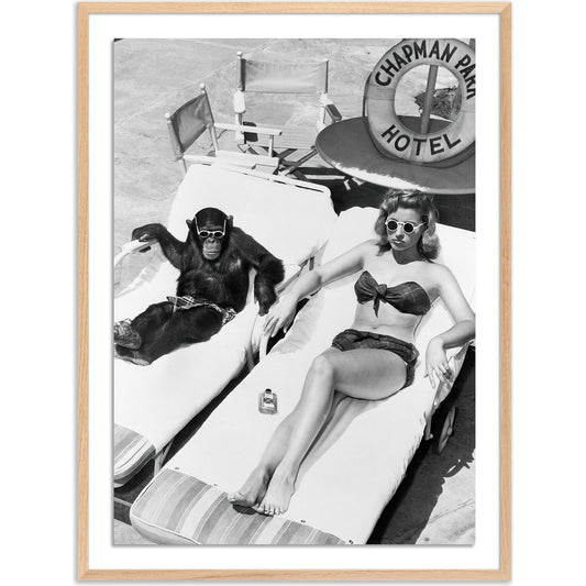 Woman Sunbathing with Chimpanzee by Getty Images by Four Hands. Made from acrylic glazing in a modern style.