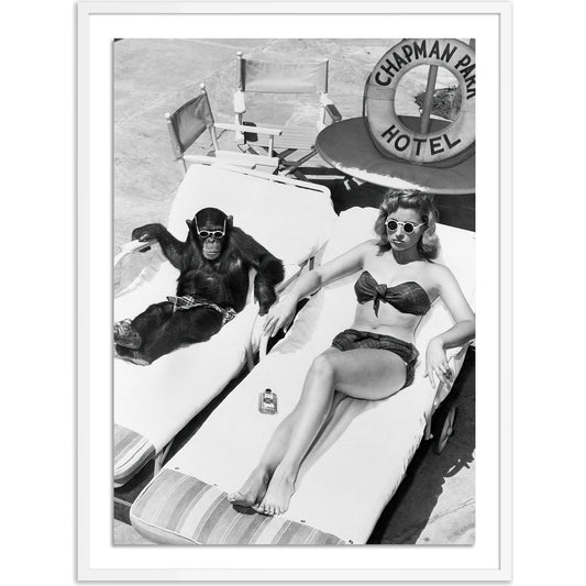Woman Sunbathing with Chimpanzee by Getty Images by Four Hands. Made from acrylic glazing in a modern style.