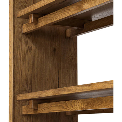 Theodore Bookcase by Four Hands in rustic amber oak veneer. Made from thick oak veneer, engineered hardwood in a transitional style.