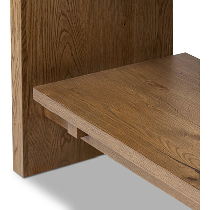 Theodore Bookcase by Four Hands in rustic amber oak veneer. Made from thick oak veneer, engineered hardwood in a transitional style.