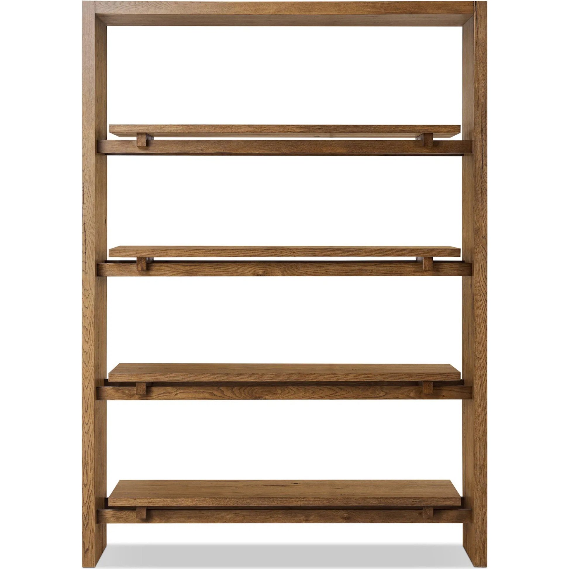 Theodore Bookcase by Four Hands in rustic amber oak veneer. Made from thick oak veneer, engineered hardwood in a transitional style.