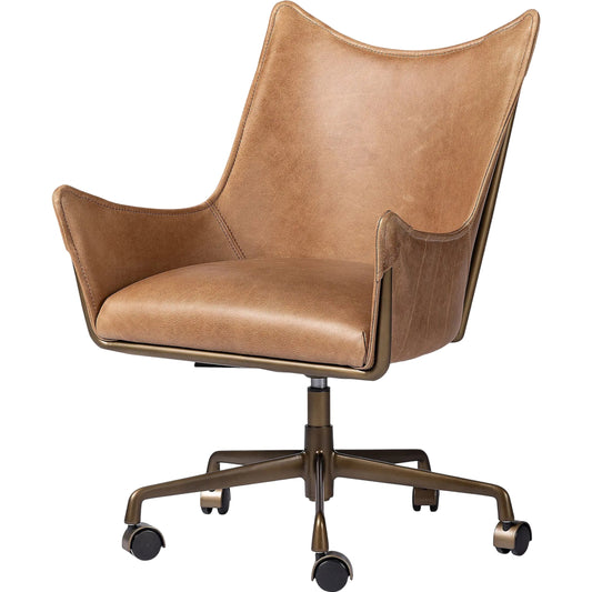 Truman Desk Chair by Four Hands in conroe drift, antique brass. Made from top grain leather, stainless steel in a unique style.