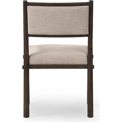 Akiro Dining Armchair by Four Hands in laken stone, warm oak. Made from 90% polyester, 10% viscose (rayon), solid oak in a unique style.