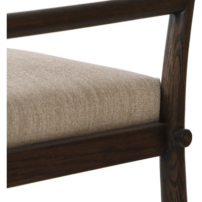 Akiro Dining Armchair by Four Hands in laken stone, warm oak. Made from 90% polyester, 10% viscose (rayon), solid oak in a unique style.