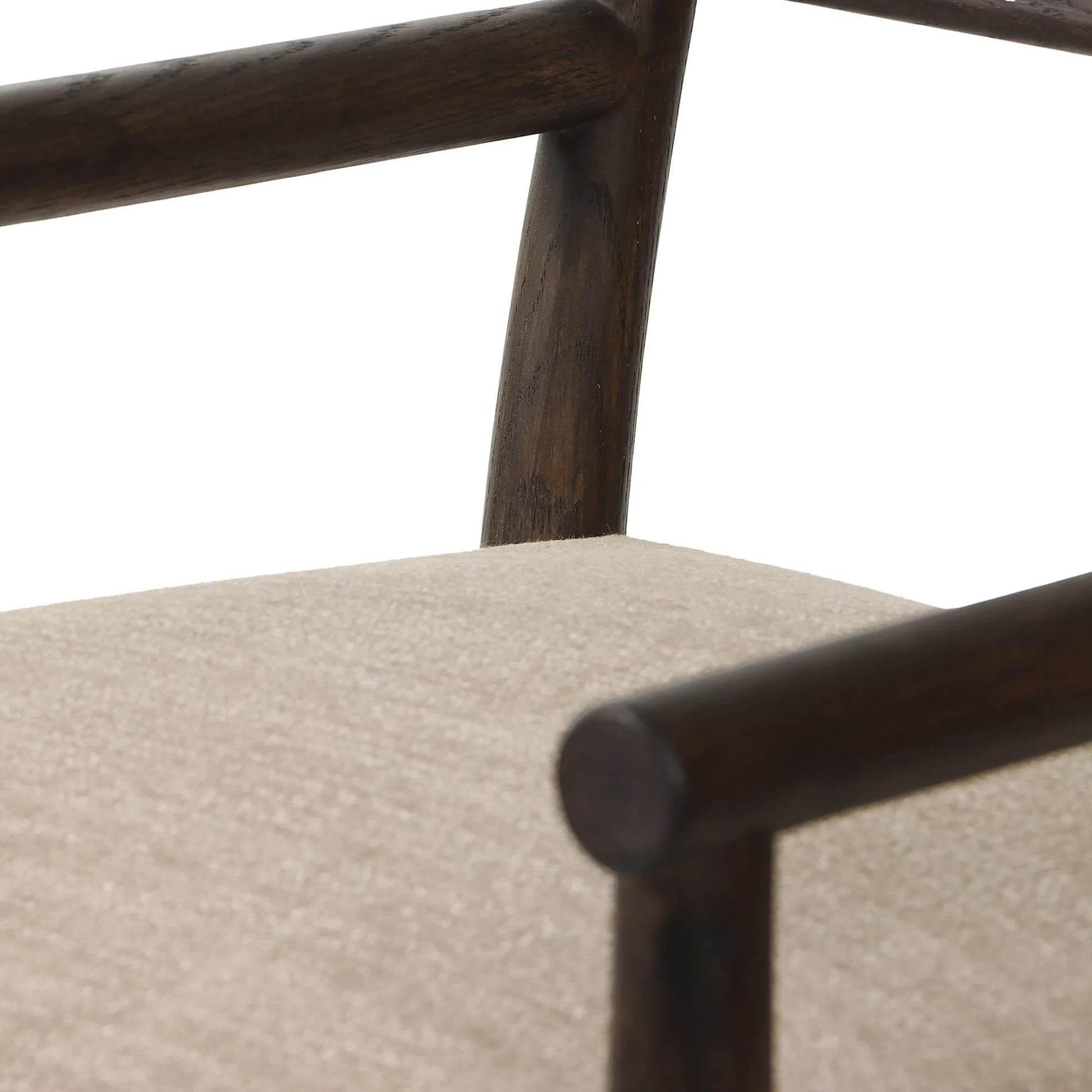 Akiro Dining Armchair by Four Hands in laken stone, warm oak. Made from 90% polyester, 10% viscose (rayon), solid oak in a unique style.