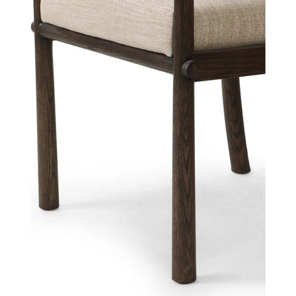 Akiro Dining Armchair by Four Hands in laken stone, warm oak. Made from 90% polyester, 10% viscose (rayon), solid oak in a unique style.