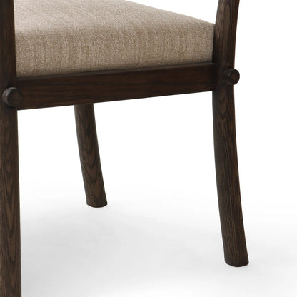 Akiro Dining Armchair by Four Hands in laken stone, warm oak. Made from 90% polyester, 10% viscose (rayon), solid oak in a unique style.