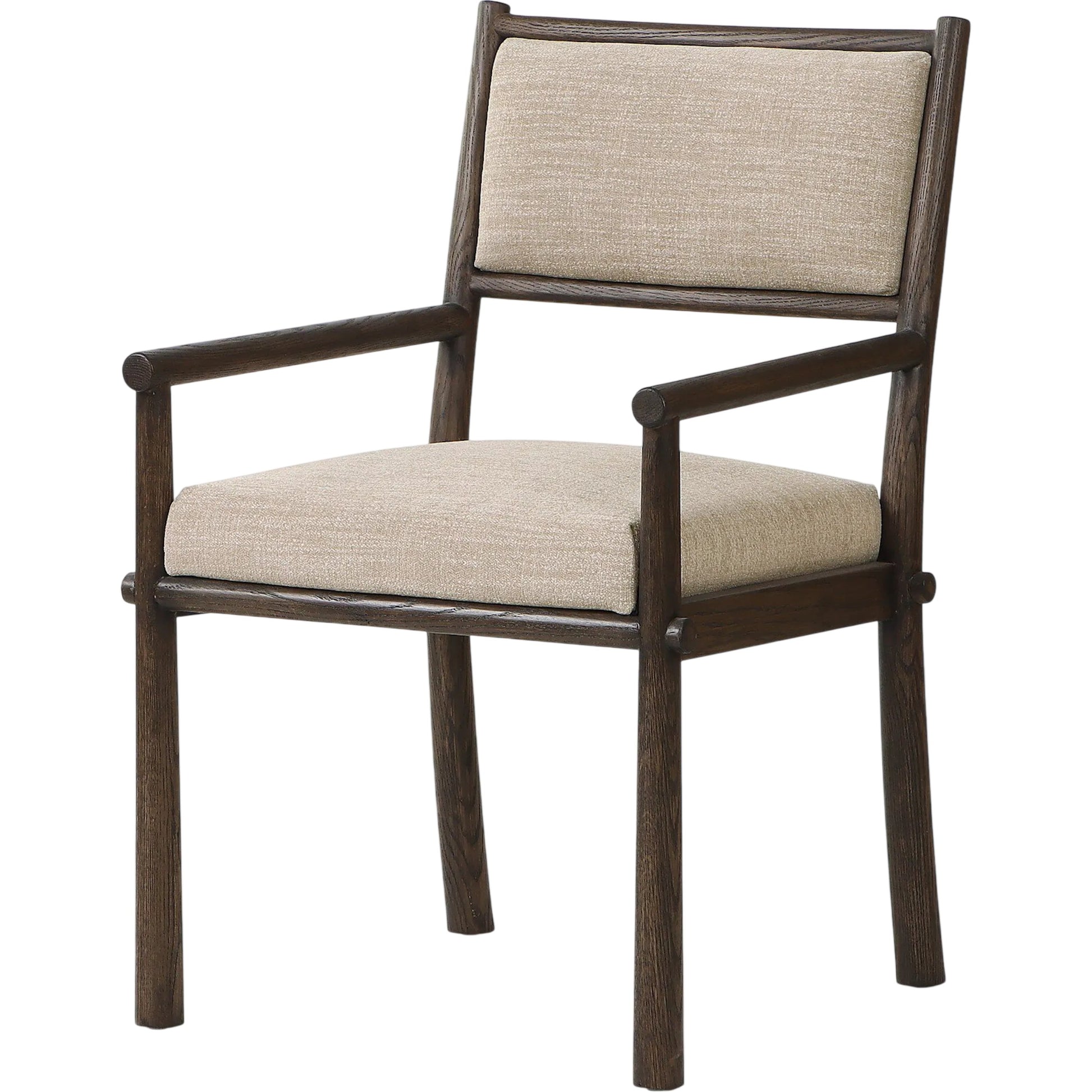 Akiro Dining Armchair by Four Hands in laken stone, warm oak. Made from 90% polyester, 10% viscose (rayon), solid oak in a unique style.