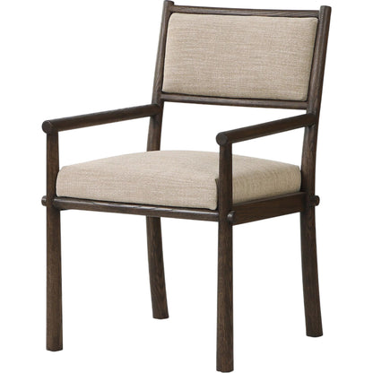 Akiro Dining Armchair by Four Hands in laken stone, warm oak. Made from 90% polyester, 10% viscose (rayon), solid oak in a unique style.