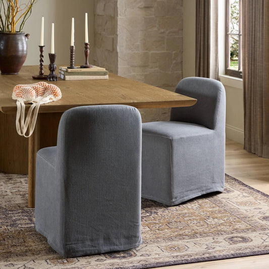 Brie Dining Chair by Four Hands in broadway denim. Made from 100% flax/linen in a transitional style.