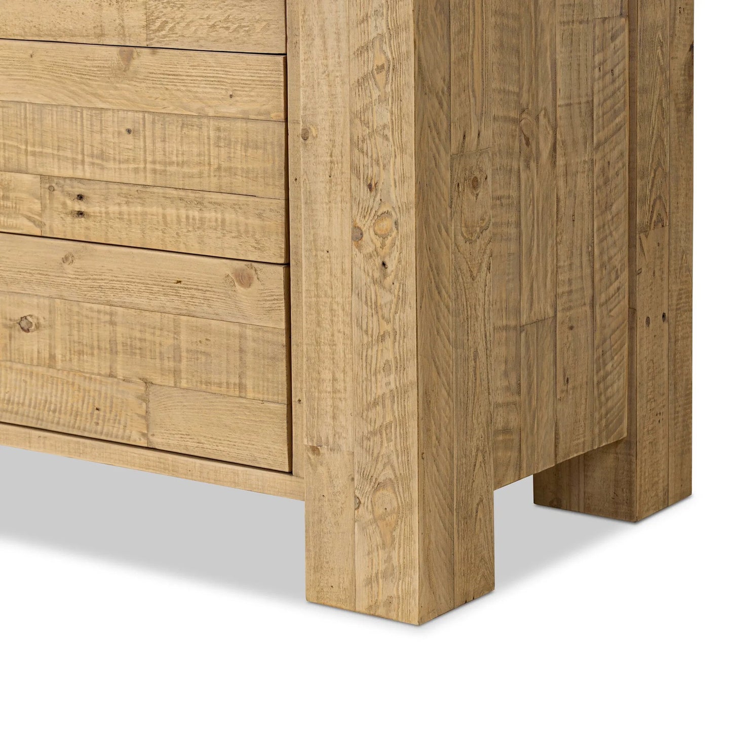 008 SI-2635340 | Closeup | Perot 6 Drawer Dresser by Four Hands in light blonde pine. Made from solid reclaimed pine in a unique style.