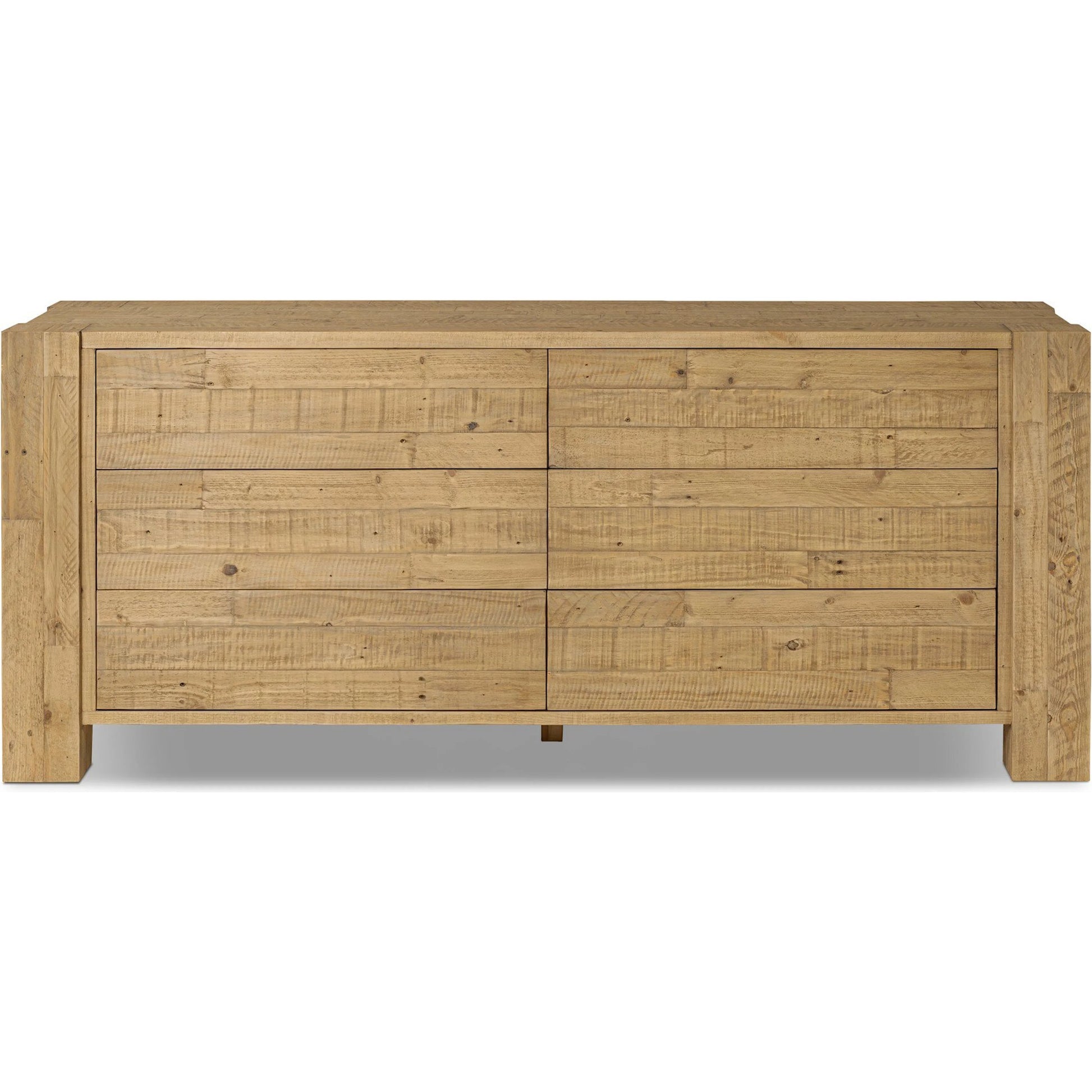 Perot 6 Drawer Dresser by Four Hands in light blonde pine. Made from solid reclaimed pine in a unique style.