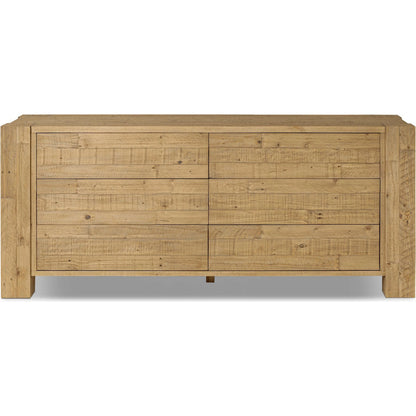 Perot 6 Drawer Dresser by Four Hands in light blonde pine. Made from solid reclaimed pine in a unique style.