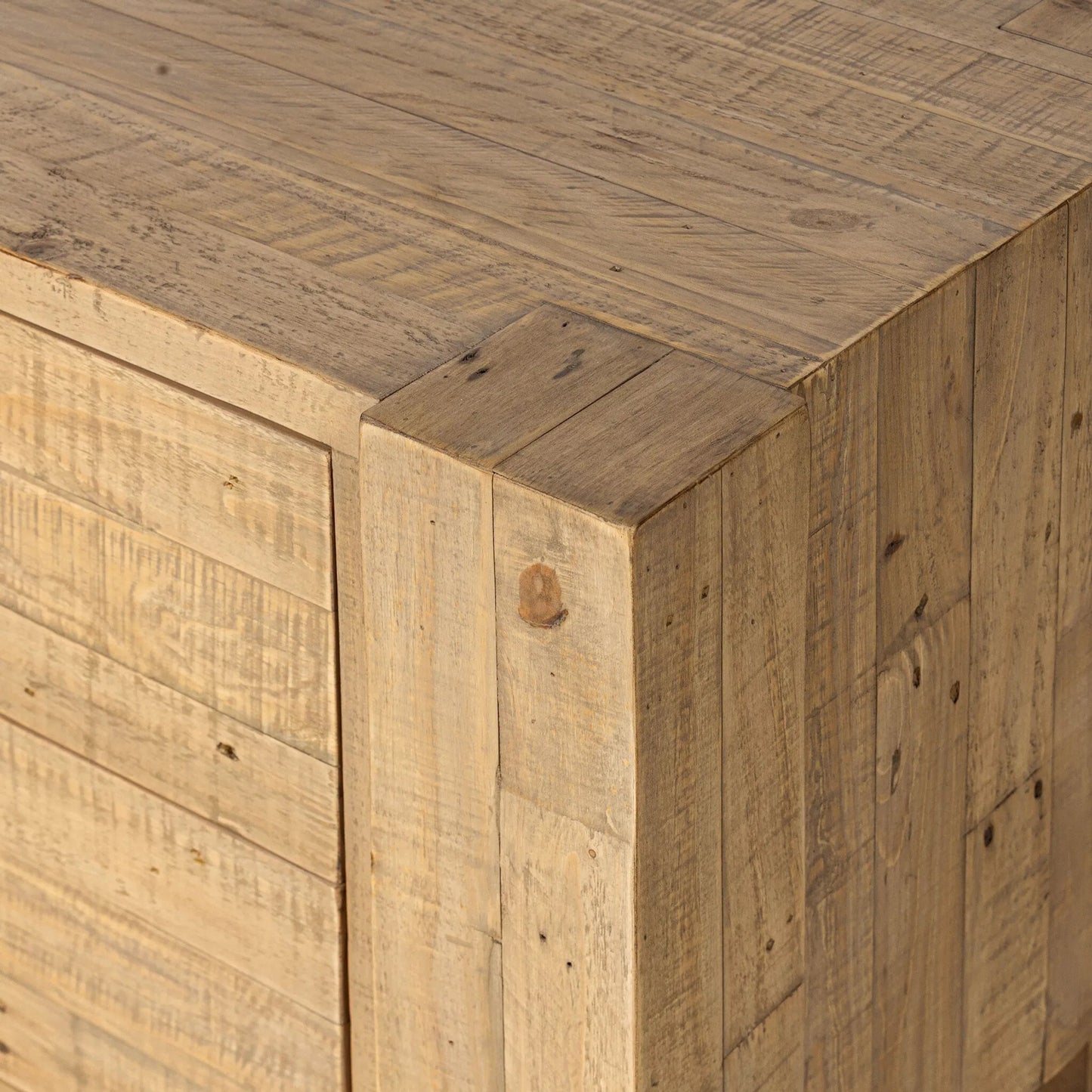 006 SI-2635342 | Closeup | Perot Nightstand by Four Hands in light blonde pine. Made from solid reclaimed pine in a unique style.