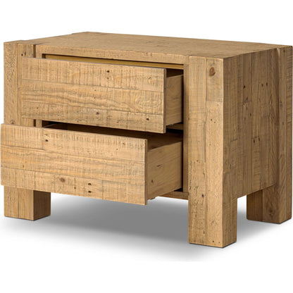 Perot Nightstand by Four Hands in light blonde pine. Made from solid reclaimed pine in a unique style.