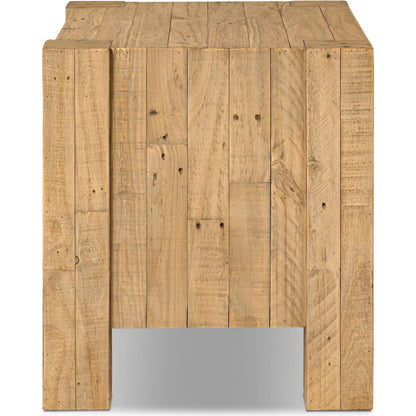 Perot Nightstand by Four Hands in light blonde pine. Made from solid reclaimed pine in a unique style.