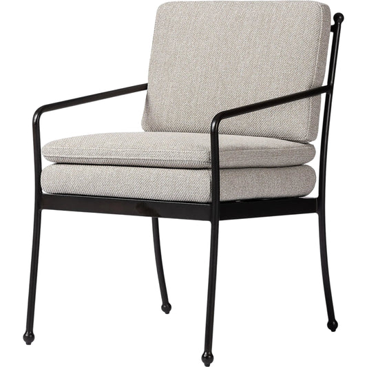 Tally Outdoor Dining Armchair by Four Hands in ramiro ecru, matte gunmetal. Made from 100% polypropylene, aluminum in a unique style.