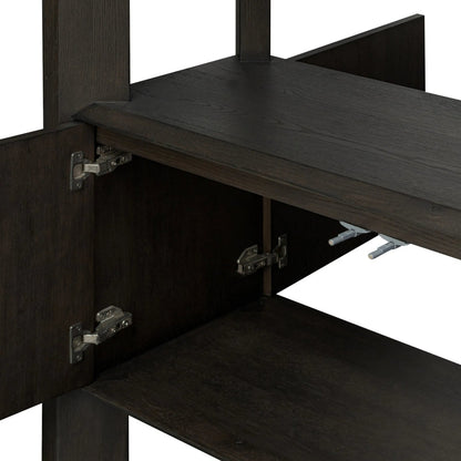 Orwin Wide Bookshelf by Four Hands in worn oak, worn oak veneer. Made from solid oak, oak veneer in a transitional style.