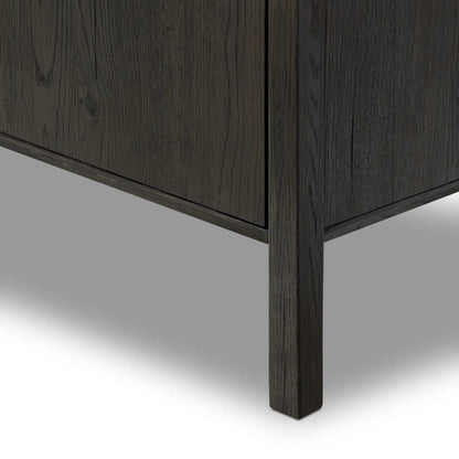 Orwin Wide Bookshelf by Four Hands in worn oak, worn oak veneer. Made from solid oak, oak veneer in a transitional style.