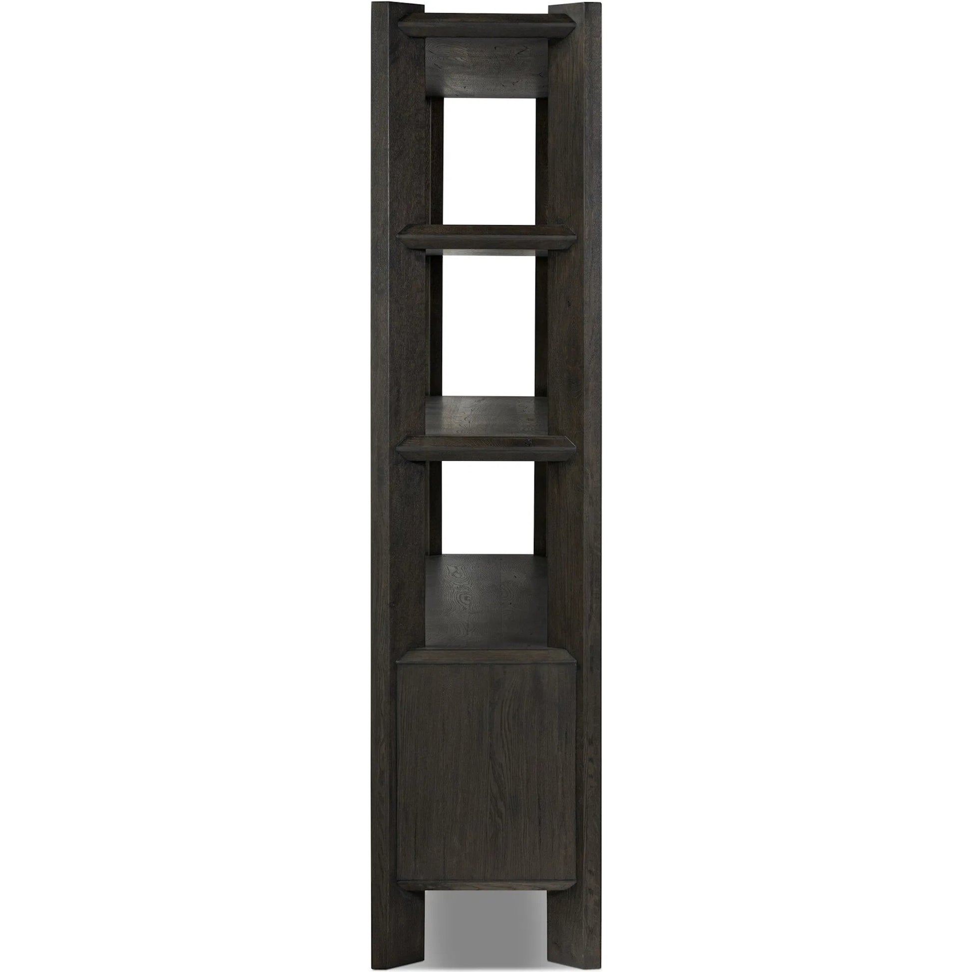 Orwin Wide Bookshelf by Four Hands in worn oak, worn oak veneer. Made from solid oak, oak veneer in a transitional style.