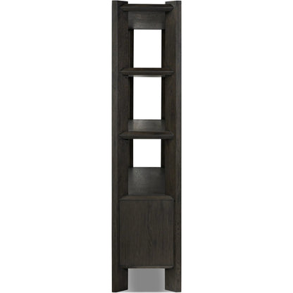 Orwin Wide Bookshelf by Four Hands in worn oak, worn oak veneer. Made from solid oak, oak veneer in a transitional style.
