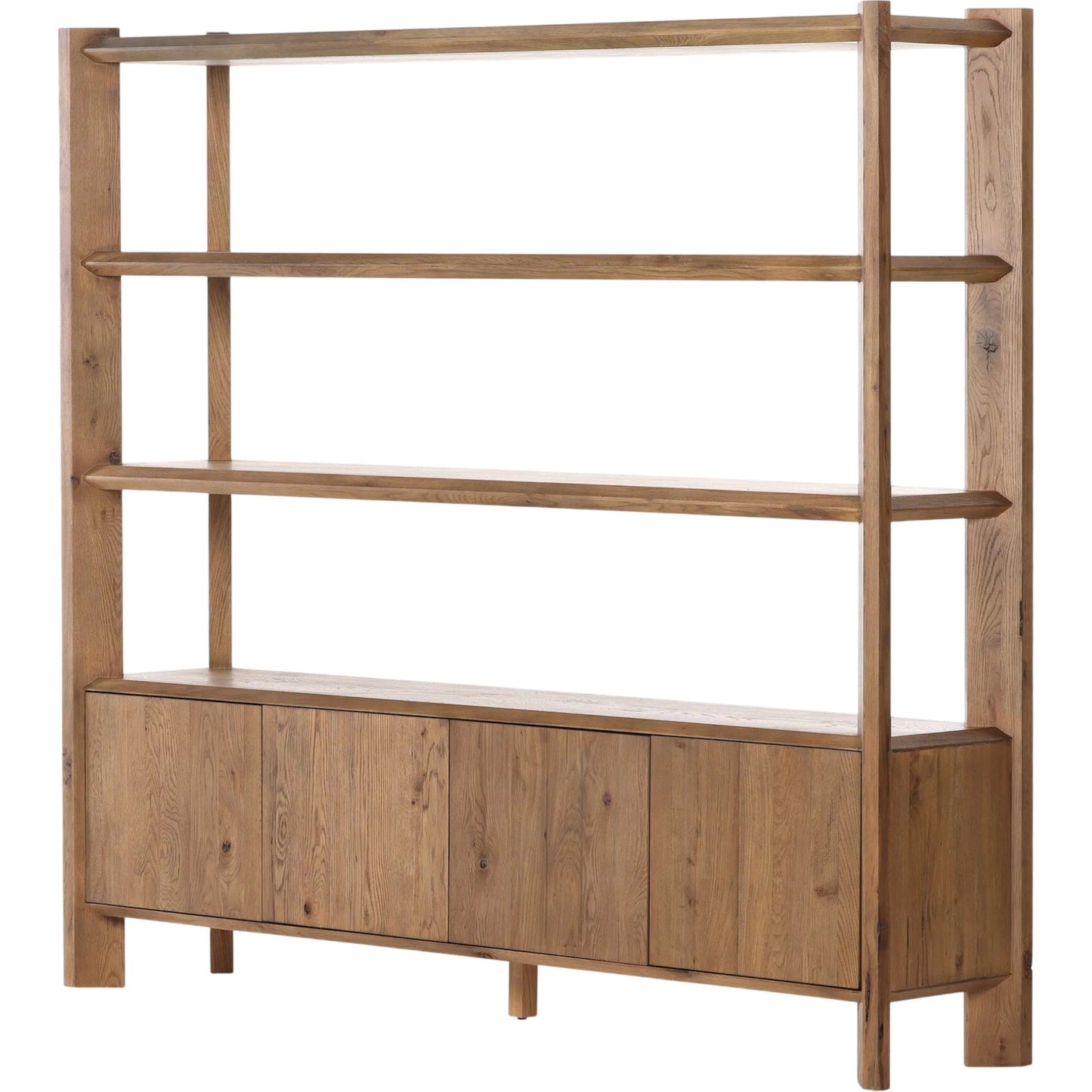 002 SI-2535275 | Primary Silo | Orwin Wide Bookshelf by Four Hands in worn oak, worn oak veneer. Made from solid oak, oak veneer in a transitional style.